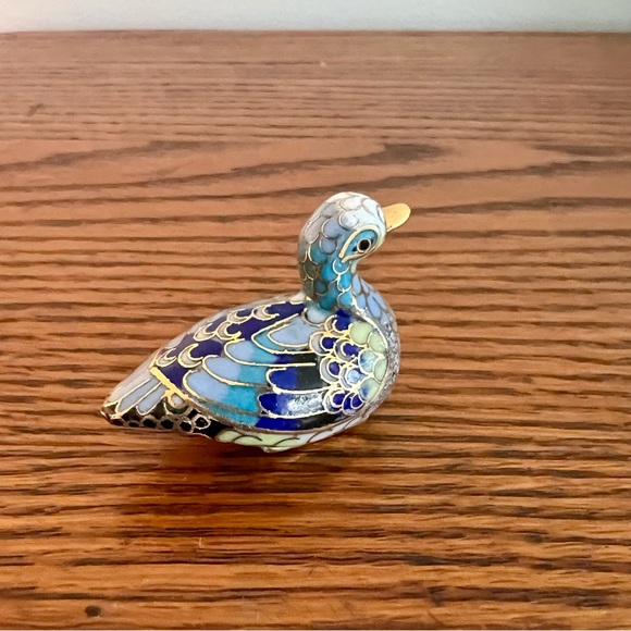 Tiny Vintage Porcelain Cloisonné Duck Figurine, China Blue Green Animal 2"x1.5" - Picture 7 of 14